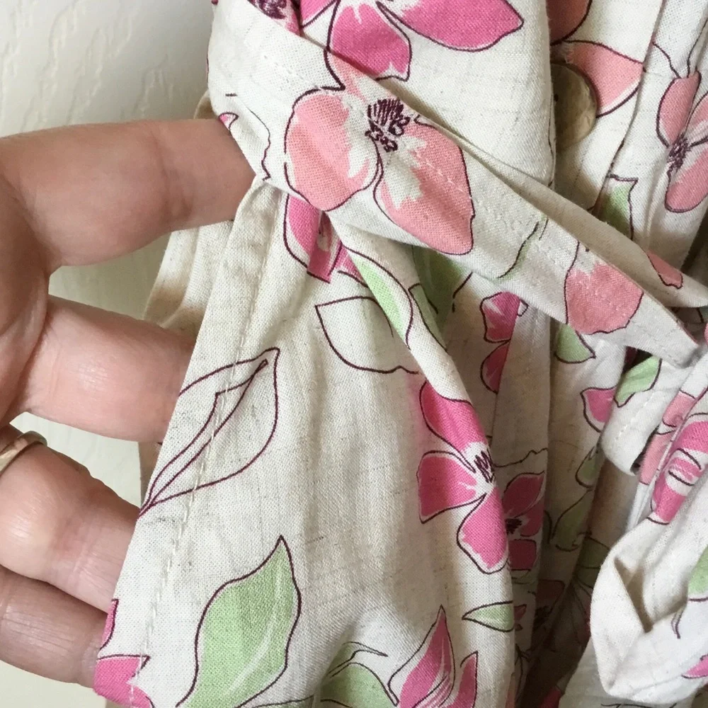 Fate NWT White with Pink & Green Flowers Waist Tie Romper - Size M